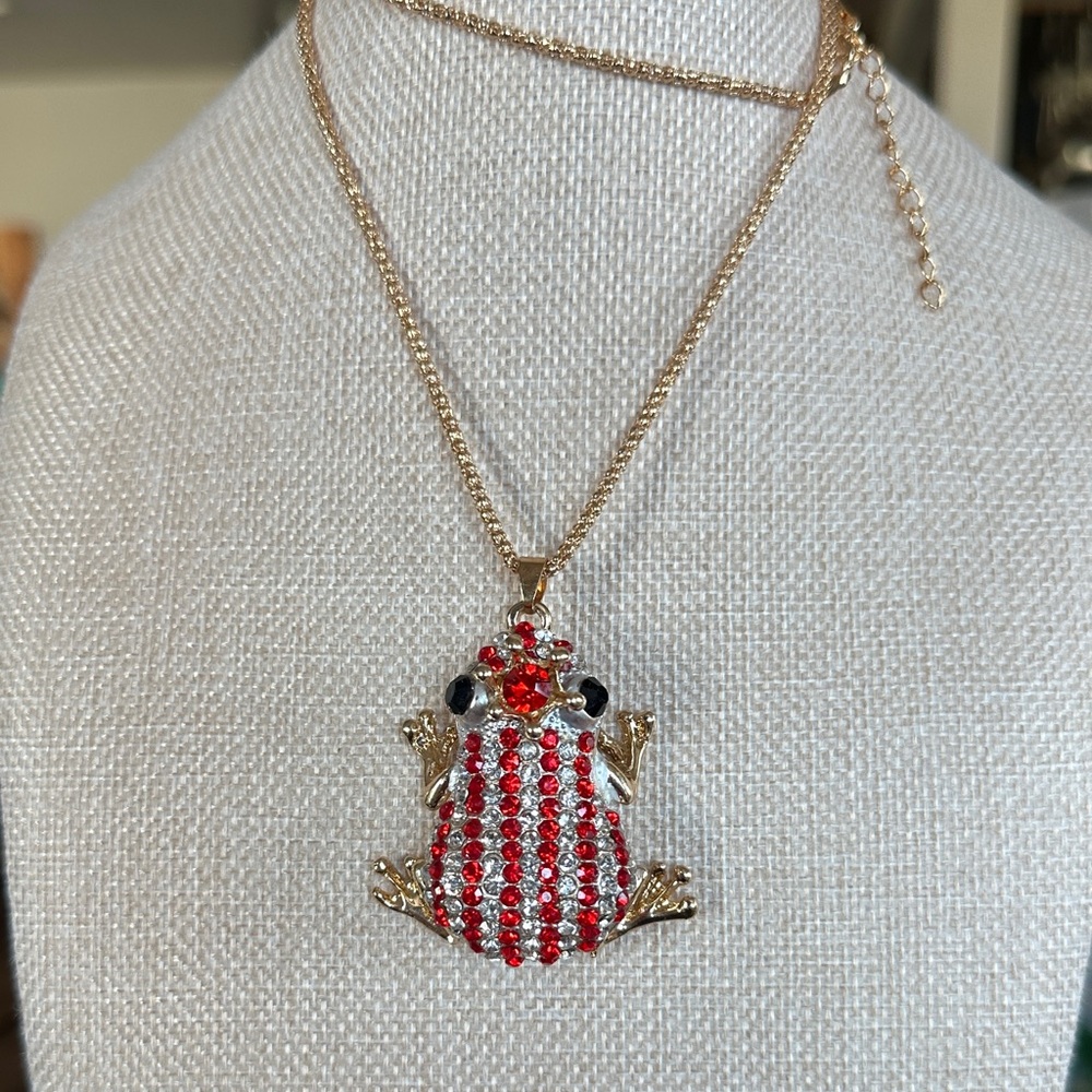 Betsey Johnson Striped Red Frog Pendant Necklace